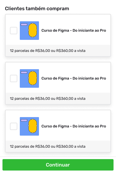 Demonstrativo do cross-sell no design de checkout Primefy.