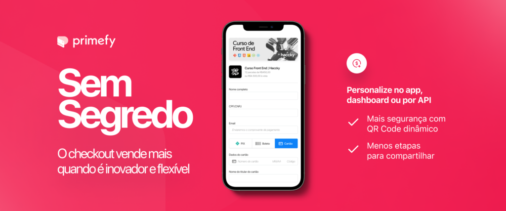 Checkout Primefy: Pagina online de pagamento para PIX, Boleto, e cartao de credito. Finalize a compra com a Primefy. 